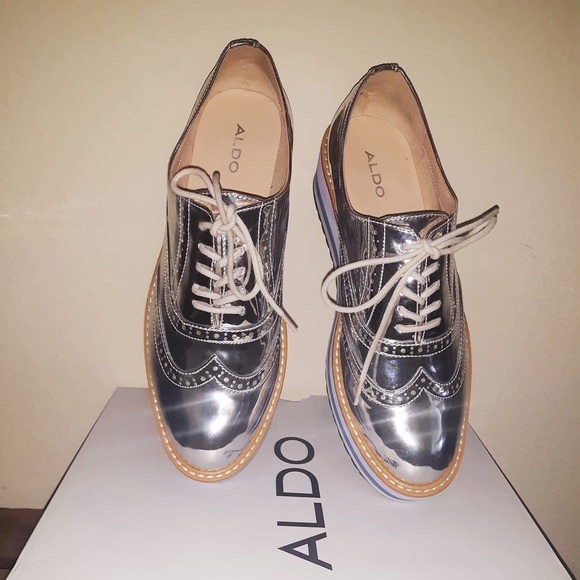 Aldo Lovidere Metallic Loafers Wedge Shoes Sz 9 39 - Picture 3 of 4